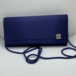 Valerie Stevens Satin Blue Rhinestone Accent Formal Evening Bag
